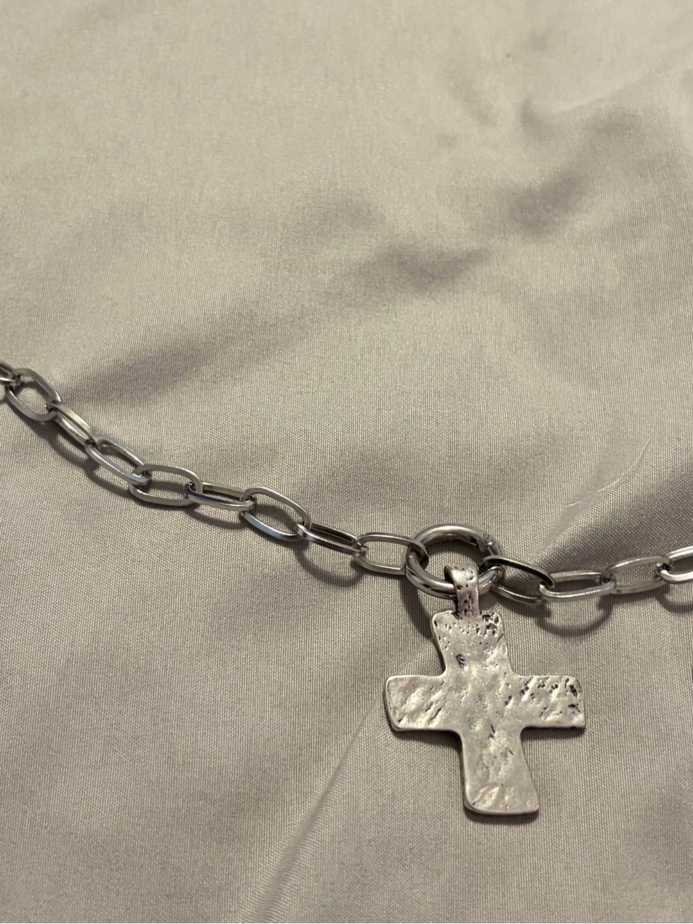 Textured Silver Cross Pendant Necklace - Women